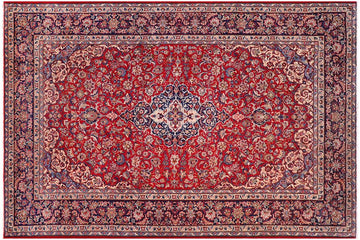 handmade Traditional Kashan Red Blue Hand Knotted RECTANGLE 100% Wool Pile area rug 9x14